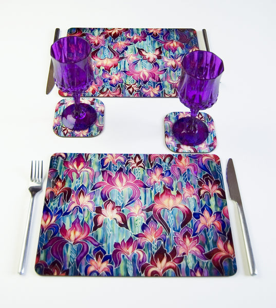 Iris  Glass chopping board - Irises Placemats & Coasters -  Pink Green Purple Table Mats