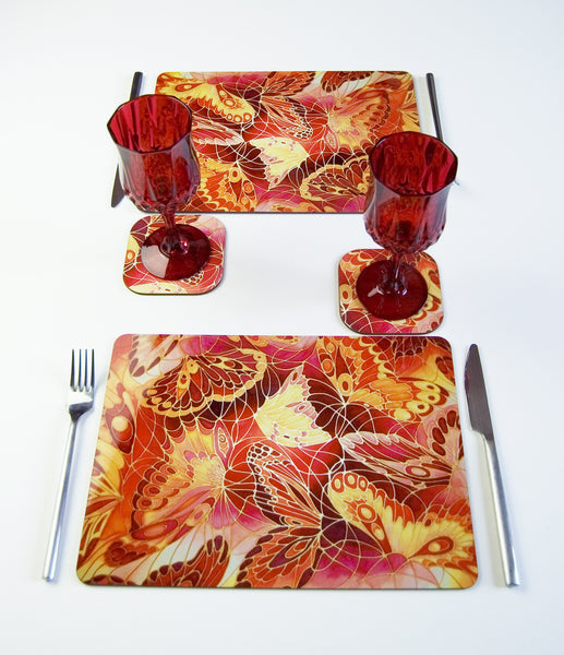 Red Butterflies Placemats & Coasters - Contemporary Table Mats - Durable Hardwearing Tableware