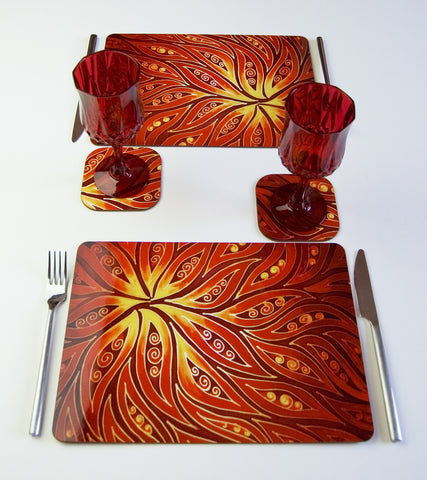 Red Elipse Placemats & coasters - Red glass chopping boards - Red Serving Trays