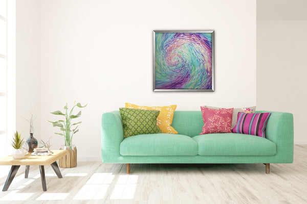 SOLD Sea Green Purple Pink Shoal Silk Painting - hand painted silk Sparkling  Shoal