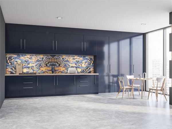 Contemporary Moth Splashback  - Grey Blue Orange Made to Measure Glass Splashback