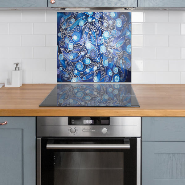 Deep Blue Swallows Square Hob Splashback