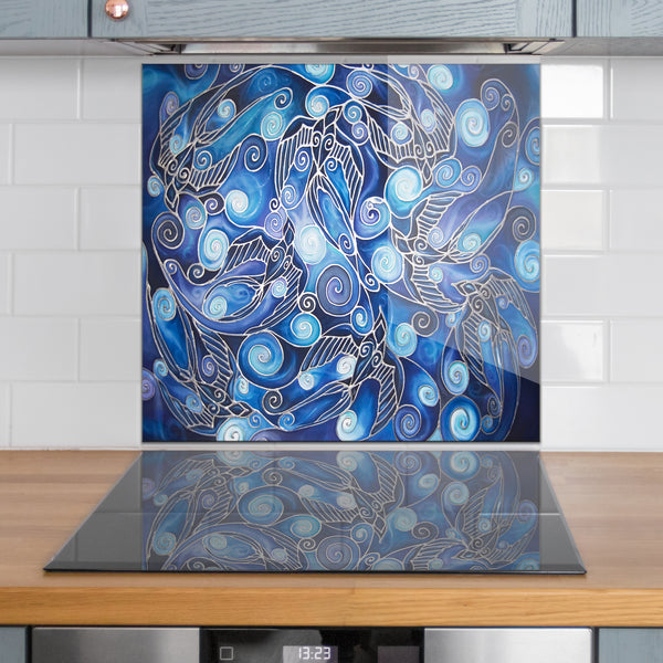 Swallows Splashbacks 60x60cm - perfect size for behind hob blue splash back