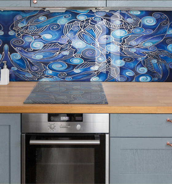 Swallows Splashbacks 60x60cm - perfect size for behind hob blue splash back