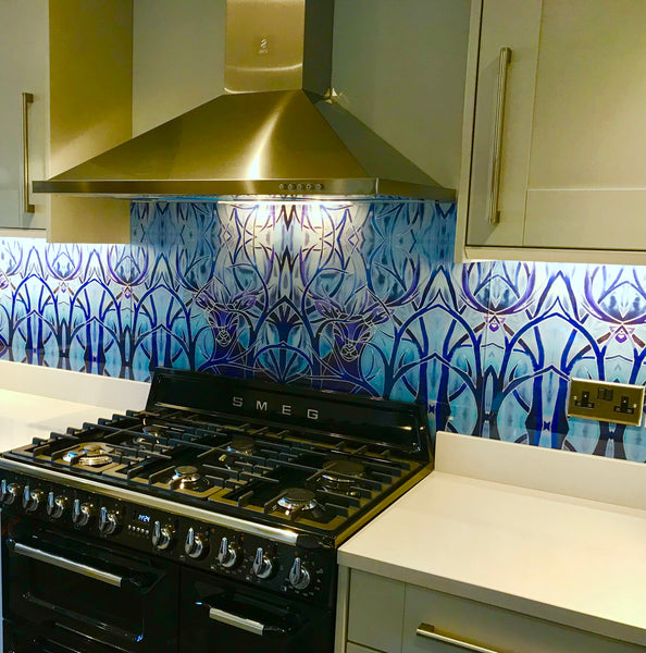 Beautiful Stag Glass Splashback - Blue Glass Splashback - Glass Splashback Made to Order