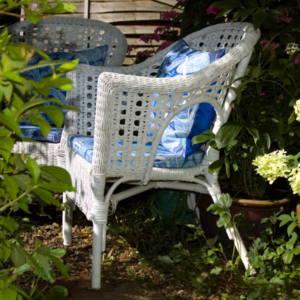 Blue Shell Garden Seat Pad - Made to Order Exterior Textiles - Pretty Shower Proof Fabrics