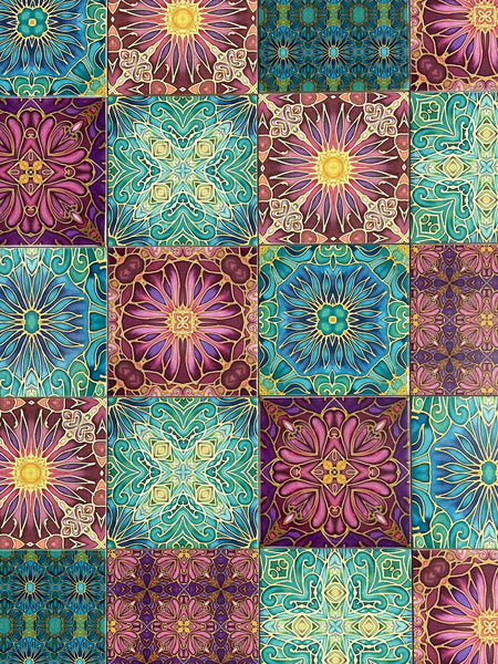Jubilation Set of 20 Ceramic Tiles - Bohemian Plum and Teal Green Bohemian Kitchen Tiles