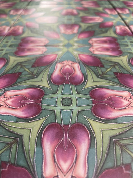 Art Nouveau Pink and Green Tulip Floor Tiles - 20x20cm Interior and Exterior