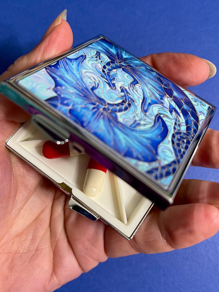 Blue Dragons Large Pill Box - Stud Earing Jewellery Box