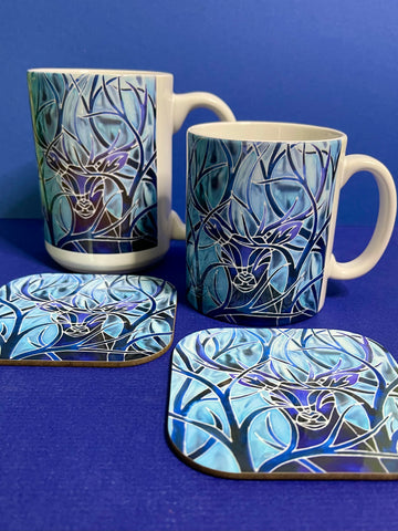 Blue Stag Mug and Coaster - Extra Large & Regular Mug Sizes Dolphin Lovers Mug Gift Box Set -