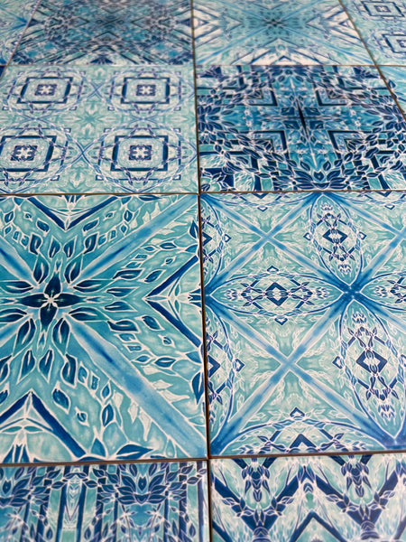 Cool Aqua Set of 50 Ceramic Tiles - Pale Blue Turquoise Bright Fresh Bohemian Kitchen Tiles