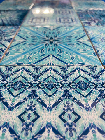 Cool Aqua Set of 50 Ceramic Tiles - Pale Blue Turquoise Bright Fresh Bohemian Kitchen Tiles