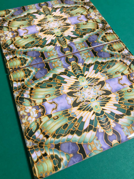 Sage Green Art Nouveau Butterfly Moth Tiles - Beautiful Ceramic Rectangular Border 6x8” Tiles - Kitchen Bathroom Tiles