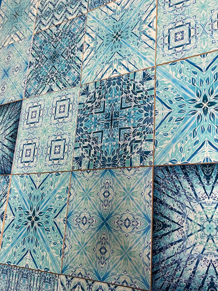 Cool Aqua Set of 50 Ceramic Tiles - Pale Blue Turquoise Bright Fresh Bohemian Kitchen Tiles