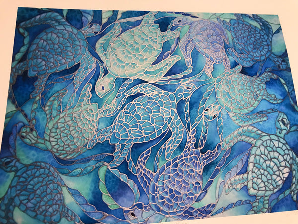 Sea Turtle Art Print - Ultramarine Aqua Print - Bathroom Art