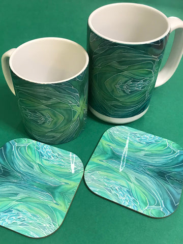 Green Dolphins Mug and Coaster - Extra Large & Regular Mug Sizes Dolphin Lovers Mug Gift Box Set -