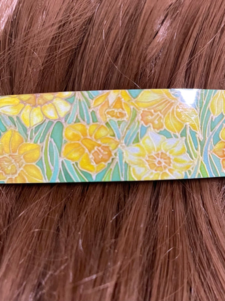 Spring Daffodils Flower Hair Slide Barrette - Yellow Flower Arts and Crafts Style Hair Clip.