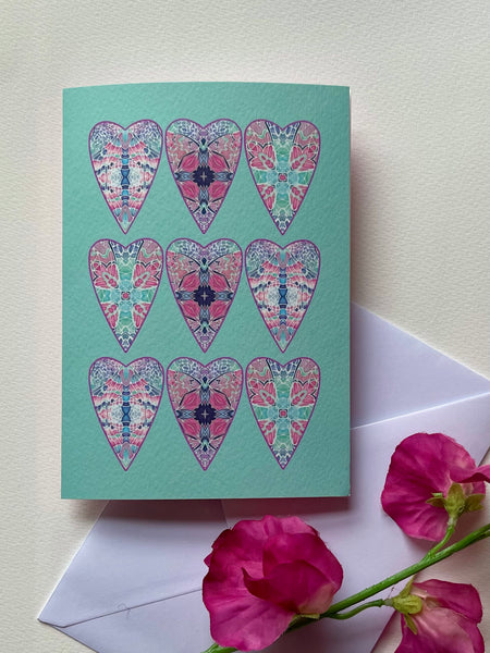 Pretty folksy bohemian Heart greetings cards for any occasion.