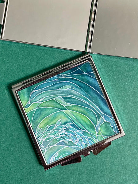 Emerald Green Dolphin Mirror. Compact Make up mirror for pocket or handbag. Great gift for Mum, sister, dolphin lover, auntie, friend, teacher for Christmas and Birthdays.