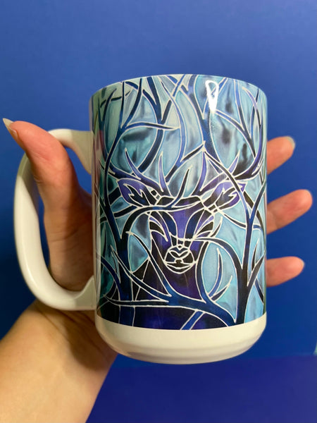 Blue Stag Mug and Coaster - Extra Large & Regular Mug Sizes Woodland Lovers Mug Gift Box Set -