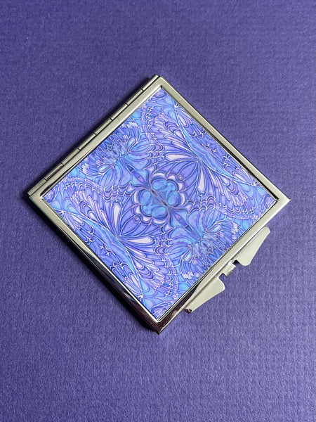 Blueberry Butterflies Handbag Mirror for her -  Pretty Blue Folding Pocket Compact Makeup Mirror Gift for Girl, Mum, Auntie, Friend, Teacher