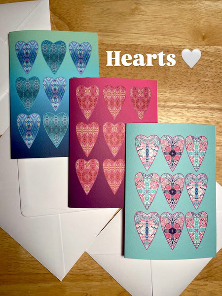 Pretty folksy bohemian Heart greetings cards for any occasion.