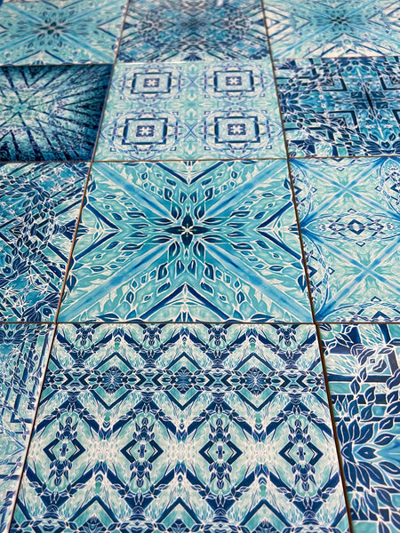 Cool Aqua Set of 50 Ceramic Tiles - Pale Blue Turquoise Bright Fresh Bohemian Kitchen Tiles