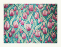 Pink Tulips Print - Flower art print - Pink and green Art for any room.