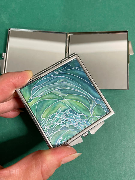 Emerald Green Dolphin Mirror. Compact Make up mirror for pocket or handbag. Great gift for Mum, sister, dolphin lover, auntie, friend, teacher for Christmas and Birthdays.