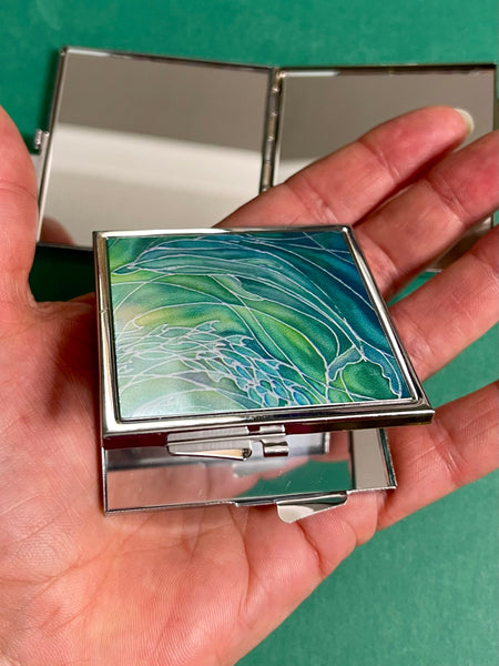 Emerald Green Dolphin Mirror. Compact Make up mirror for pocket or handbag. Great gift for Mum, sister, dolphin lover, auntie, friend, teacher for Christmas and Birthdays.