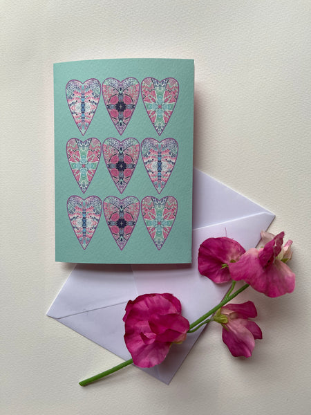 Pretty folksy bohemian Heart greetings cards for any occasion.