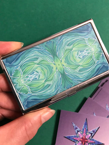 Emerald Green Dolphins business card holder for Sealife lovers.