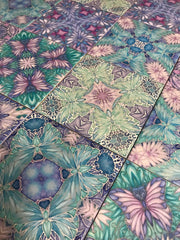 Pretty Butterflies and Flowers set of 8 Tiles - Lilac Turquoise Bohemian Ceramic Printed Tiles