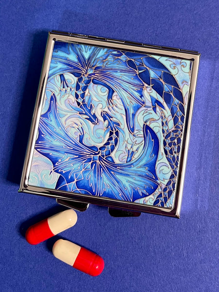 Blue Dragons Large Pill Box - Stud Earing Jewellery Box