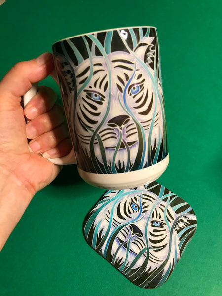 Cool White Tiger Mug and Coaster - Extra Large & Regular Mug Sizes Dolphin Lovers Mug Gift Box Set -