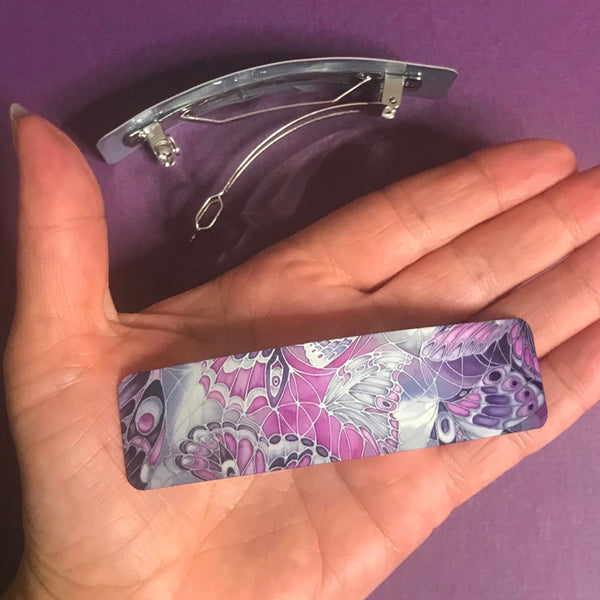 Purple Grey Butterflies hair clip, barette, hairslide, stocking filler, gift for her, gift for woman, gifts for girls, pretty presents.