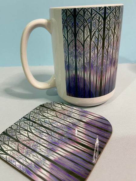 Misty Trees Mug and Coaster - Extra Large & Regular Mug Sizes Woodland Lovers Mug Gift Box Set -