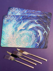 Blue Dolphins Table Mats & Coasters - Blue Green Placemats & Coasters - Round Placemats & Coasters