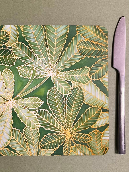 Green Leaves Placemats & Coasters - Green Table Mats & Coasters - green glass chopping boards