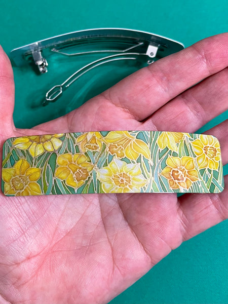 Spring Daffodils Flower Hair Slide Barrette - Yellow Flower Arts and Crafts Style Hair Clip.