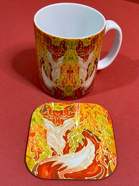 Extra Large Foxes Mug. Red Green Golden Yellow mugs in BIG & standard sizes.  mug & coaster box set. nature lovers gift set. wildlife lovers gift. fox lovers gift. gift for him. gift for teacher. gift for her. tea coffee lovers gift.