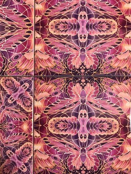 Blush Butterflies Set of 20 Ceramic Tiles - Bohemian Pink Peach and Gold Warm Gentle Bohemian Kitchen Tiles