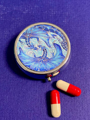 Cool Dragon Pill Box - Blue Round Medicine Container - Stud Earing Jewellery Box