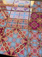 Pink Sunset Inspired Set of 20 Ceramic Tiles - Bohemian Blue Pink and Gold Warm Gentle Bohemian Kitchen Tiles