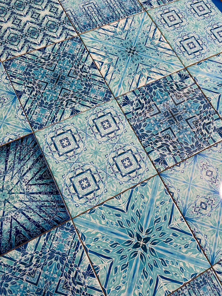 Cool Aqua Set of 50 Ceramic Tiles - Pale Blue Turquoise Bright Fresh Bohemian Kitchen Tiles