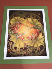 Sun Dragon Family Print - Mythical Creatures Art Print - Fiery Dragons Living Room Art