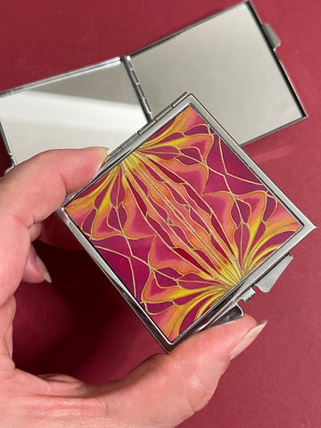 Art Nouveau Red Orchid Pocket Mirror - Pretty Folding Handbag Mirror - Gift for Her