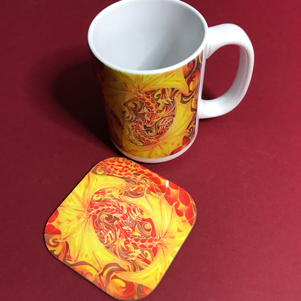 Magical Red Dragons Mug and Coaster - Extra Large Dragon Lovers Mug Gift Box Set