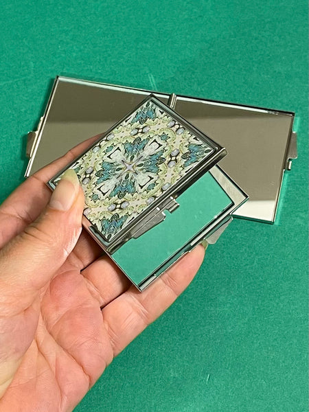 Sage Green Nouveau Butterfly Wings Mirror. Round Compact Make up double mirror for pocket or handbag. Great gift for Mum, sister, dolphin lover, auntie, friend, teacher for Christmas and Birthdays.