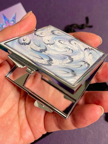 Blue Lilac Swallows & Clouds Pocket Mirror - Pretty Folding Compact Make Up Handbag Mirror - Gift for Her